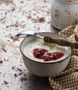 Sweet semolina porridge with raspberry jam Royalty Free Stock Photo