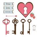 Sweet set of keys, heart, lettering Royalty Free Stock Photo