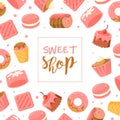 Sweet Shop Banner Template, Bakery, Candy Shop, Cafe, Confectionery Card, Flyer, Poster, Flyer Design Cartoon Vector