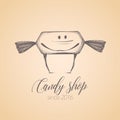 Sweet shop, candy store confectionery vector logo, icon