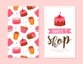 Sweet Shop Card Template, Bakery, Candy Shop, Cafe, Confectionery Design Cartoon Vector Illustration