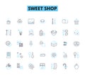 Sweet shop linear icons set. Candy, Confectiry, Sugary, Desserts, Lollipops, Chocolate, Gum line vector and concept