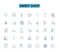 Sweet shop linear icons set. Candy, Confectiry, Sugary, Desserts, Lollipops, Chocolate, Gum line vector and concept