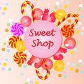 Sweet shop logo label or emblem for your design. Vector illustration. Royalty Free Stock Photo