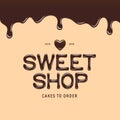 Sweet shop logotype template. Chocolate style text. Vector illustration.