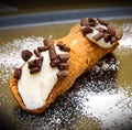 Sweet sicilian cannolo stuffed with ricotta cheese cream and cho Royalty Free Stock Photo