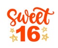 Sweet Sixteen birthday party hand lettering Royalty Free Stock Photo