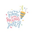 Sweet sixteen. Happy Birthday lettering sign. Design elements for postcard, poster, graphic, flayer. Simple vector brush Royalty Free Stock Photo