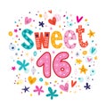 Sweet Sixteen text decorative retro typography lettering Royalty Free Stock Photo