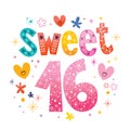 Sweet Sixteen text decorative unique typography lettering Royalty Free Stock Photo
