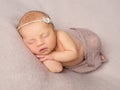 Sweet sleeping newborn girl covered with shawl Royalty Free Stock Photo