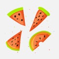 Sweet a slice of watermelon with green skin set on white background cartoon icon. Fun set cartoon a piece of watermelon