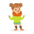 Sweet smiling little girl dressed in casual clothes colorful cartoon character vector Illustration