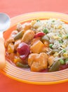 Sweet and Sour Chicken with Egg Fried Rice Royalty Free Stock Photo