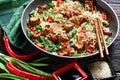 Sweet and sour tofu, chicken, and wok noodles Royalty Free Stock Photo