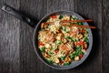 Sweet and sour tofu, chicken, and wok noodles Royalty Free Stock Photo