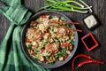 Sweet and sour tofu, chicken, and wok noodles Royalty Free Stock Photo