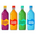 Sweet sparkling water soda.Beverage soft orange and lemon,mineral and grape sweet carbonated of glass bottle. Royalty Free Stock Photo