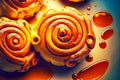 sweet spiral cinnamon buns with layer of caramel on table