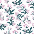 Sweet Spring Rabbit Garden and Floral Plant Vector Graphic Seamless Pattern