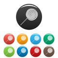 Sweet stick lollipop icons set color