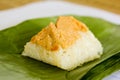 Sweet sticky rice with egg custard topping Royalty Free Stock Photo