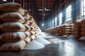 Sweet storage bags of sugar in a well stocked warehouse