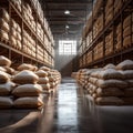 Sweet storage bags of sugar in a well stocked warehouse