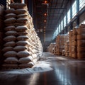 Sweet storage bags of sugar in a well stocked warehouse