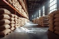 Sweet storage bags of sugar in a well stocked warehouse