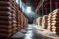 Sweet storage bags of sugar in a well stocked warehouse