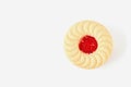 sweet strawberry inside cookie on white background. Royalty Free Stock Photo