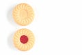 sweet strawberry inside cookie on white background. Royalty Free Stock Photo