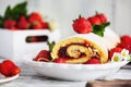 Sweet Strawberry Shortcake Sponge or Roulade Cake Roll Royalty Free Stock Photo