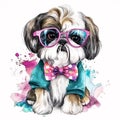 Pet Portrait Perfection: Watercolor Shih Tzu Puppy AI Generated