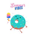 Sweet summer - cute ice cream, watermelon and donuts characters make fun Royalty Free Stock Photo