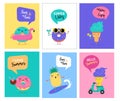 Sweet summer - cute ice cream, watermelon and donuts characters make fun