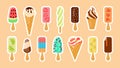 Sweet summer delicacy ice cream stickers set.