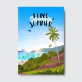 Sweet summer landscape palm tree beach badge Design Label. Season Holidays lettering for logo,Templates, invitation Royalty Free Stock Photo