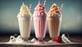 Sweet summer milkshake on wood table background , generative AI