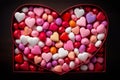 Sweet surprise awaits inside the heart shaped box, filled with delectable pink and white confectionery hearts