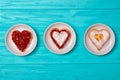 Cheese pancake in the form of a heart. A sweet surprise for a loved one.