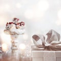 Sweet surprise on a silver bokeh background