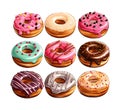 Sweet Symphony - A Delectable Array of Nine Colorful Donuts on a Pure White Canvas - generative AI Royalty Free Stock Photo