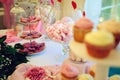 Sweet table, desserts for wedding. Variety of sweets, selective focus, close-up