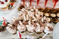 Sweet table. Table with sweets, candy, buffet, cakes, cupcakes. Dessert table for a party goodies for the wedding. Close up. party Royalty Free Stock Photo