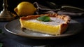 A sweet and tangy lemon tart with a crisp pastry crust created with Generative AI