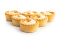 Sweet tarlets. Tasty mini tarts. Mini pie with cream isolated on white background