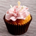 Sweet tasty homemade cupcake with strawberry cream isolated Royalty Free Stock Photo