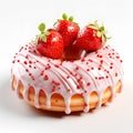 Sweet tasty pancake doughnut with strawberry candy topping cream. Homemade bakery with dessert and food Royalty Free Stock Photo